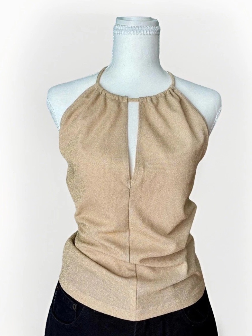 Y2K Gold Metallic Halter Top ✨ Keyhole Party Clubbing Going Out